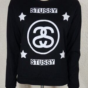 Stussy black white long sleeve cotton blend casual t-shirt ladies juniors Medium